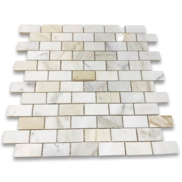 1x2 Calacatta Gold Honed Brick Mosaic, Italian Marble Polished / Honed - Hey Tiles