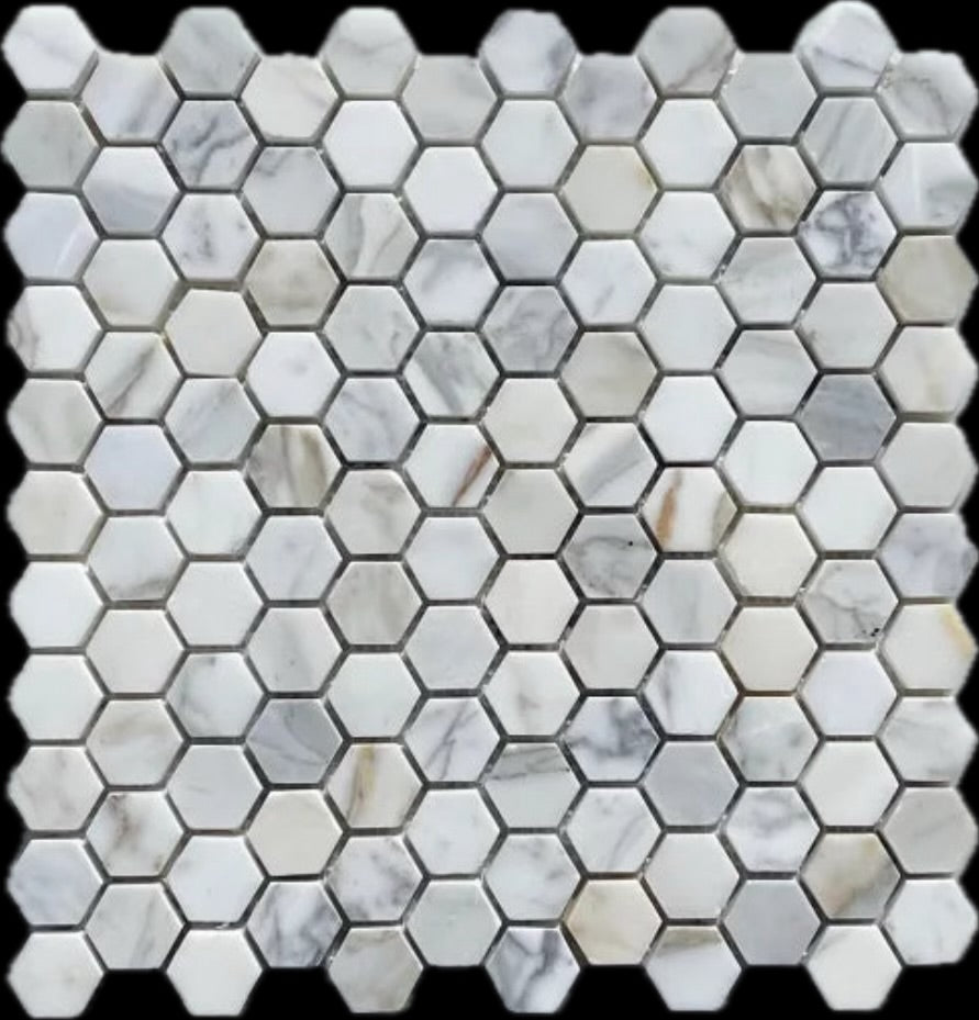 1" Calacatta Hexagonal Mosaic Italian Marble Tile