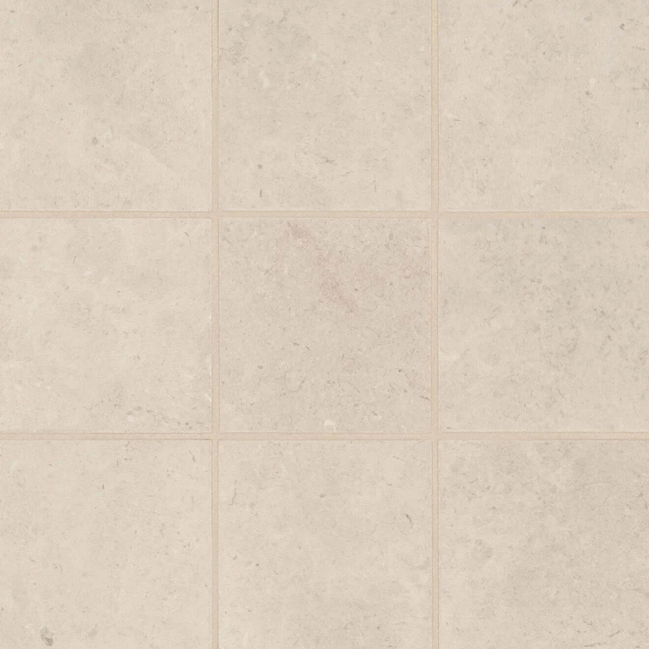 Thaddeus 4x4 matte porcelain mosaic tile in soft creme color, perfect for backsplashes and shower floors.