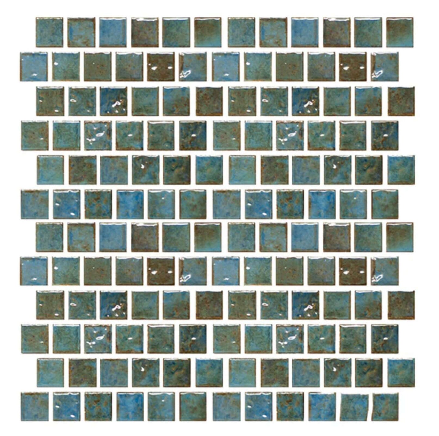 Fujiwa Tile Joya Series 1x1 Albi Blue pool-rated tiles in vibrant blue hues, ideal for dynamic pool designs.