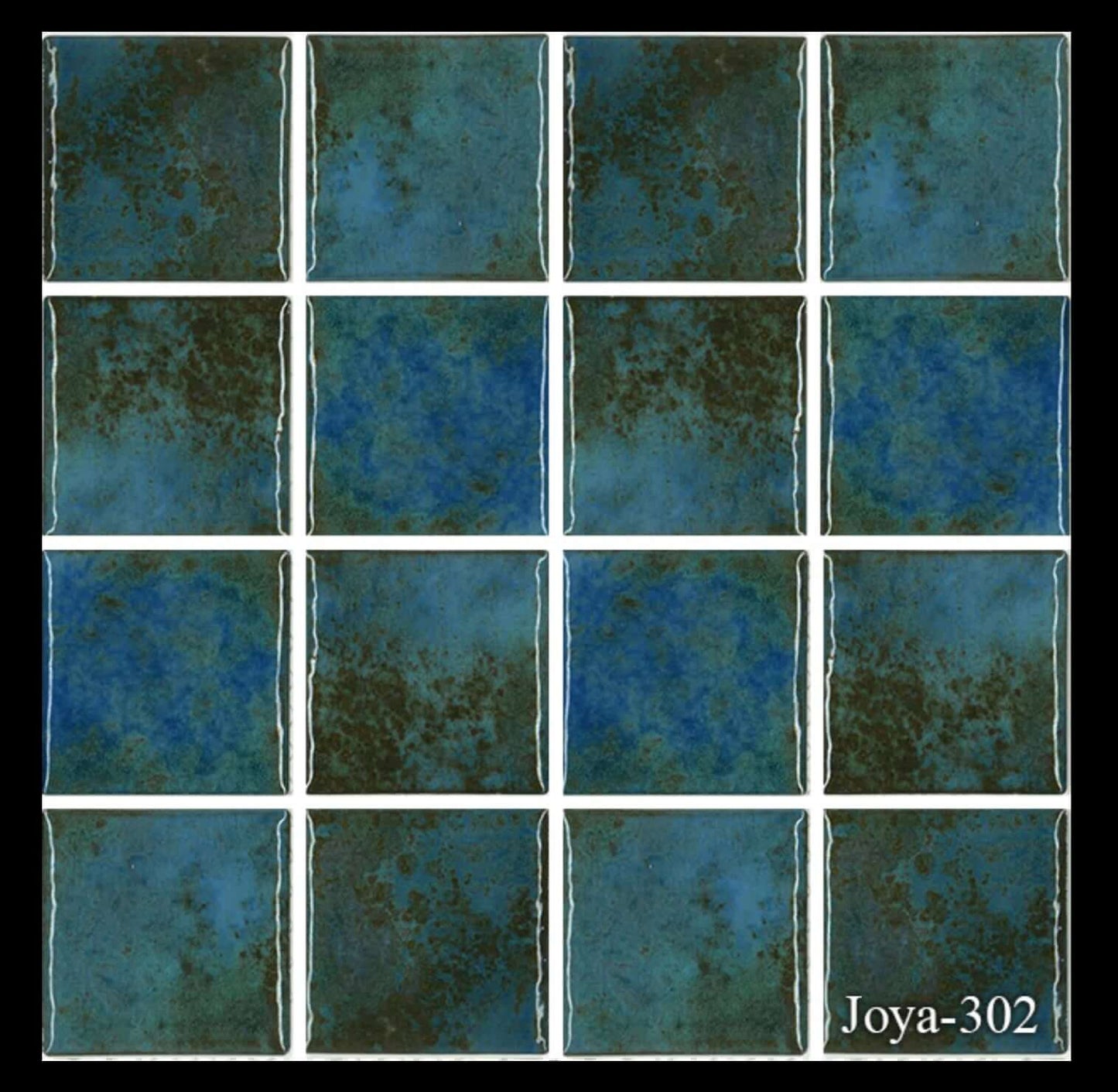 Fujiwa 3x3 Joya Albi semi glossy porcelain pool rated tiles in vibrant Albi Blue color.