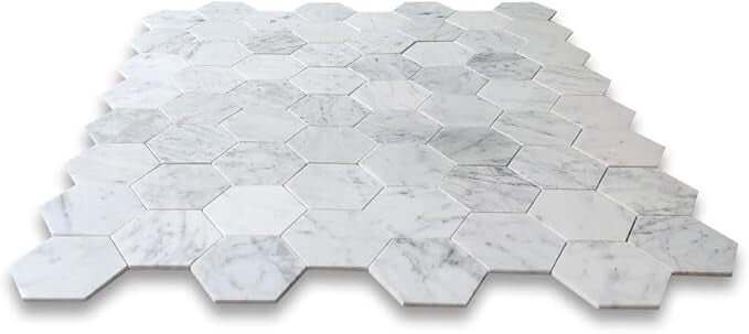 Carrara White Marble 5" Large Hexagon Mosaic Tile