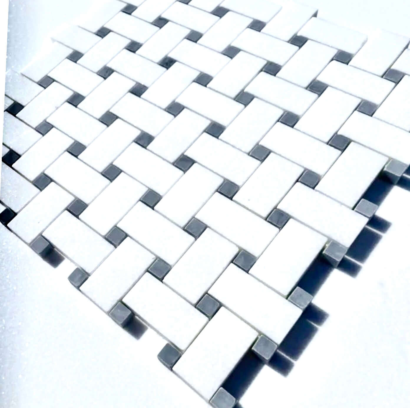 Thassos Bardiglio Gray Basketweave Marble Mosaic Tile