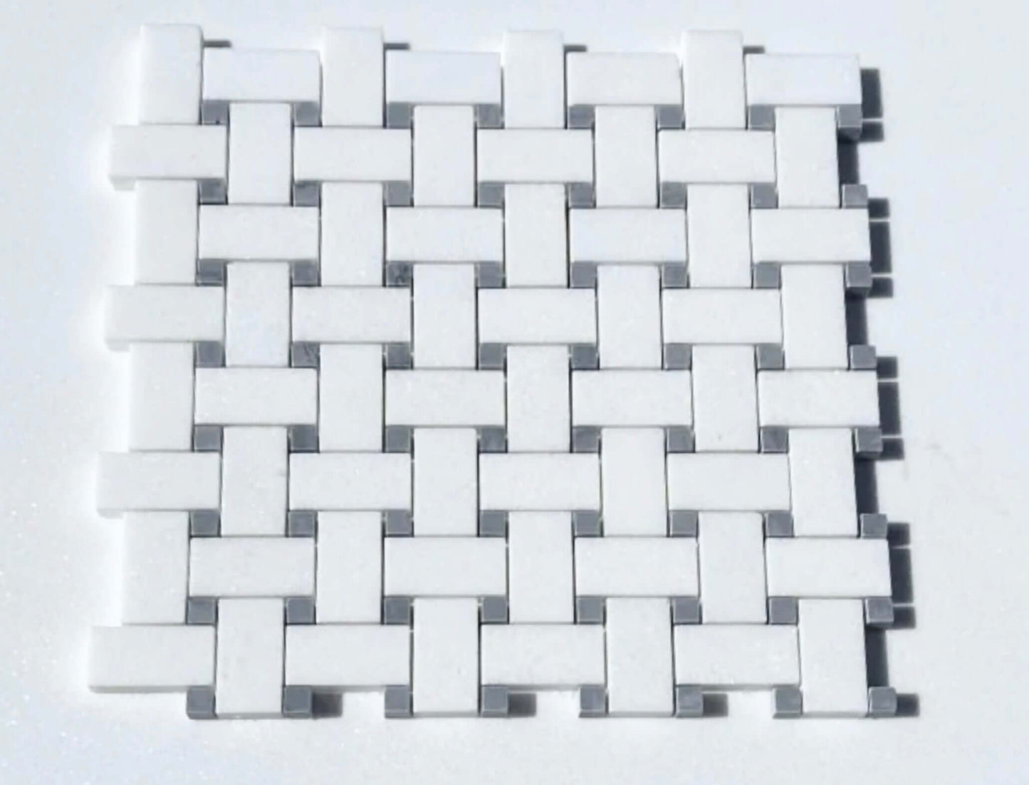 Thassos Bardiglio Gray Basketweave Marble Mosaic Tile