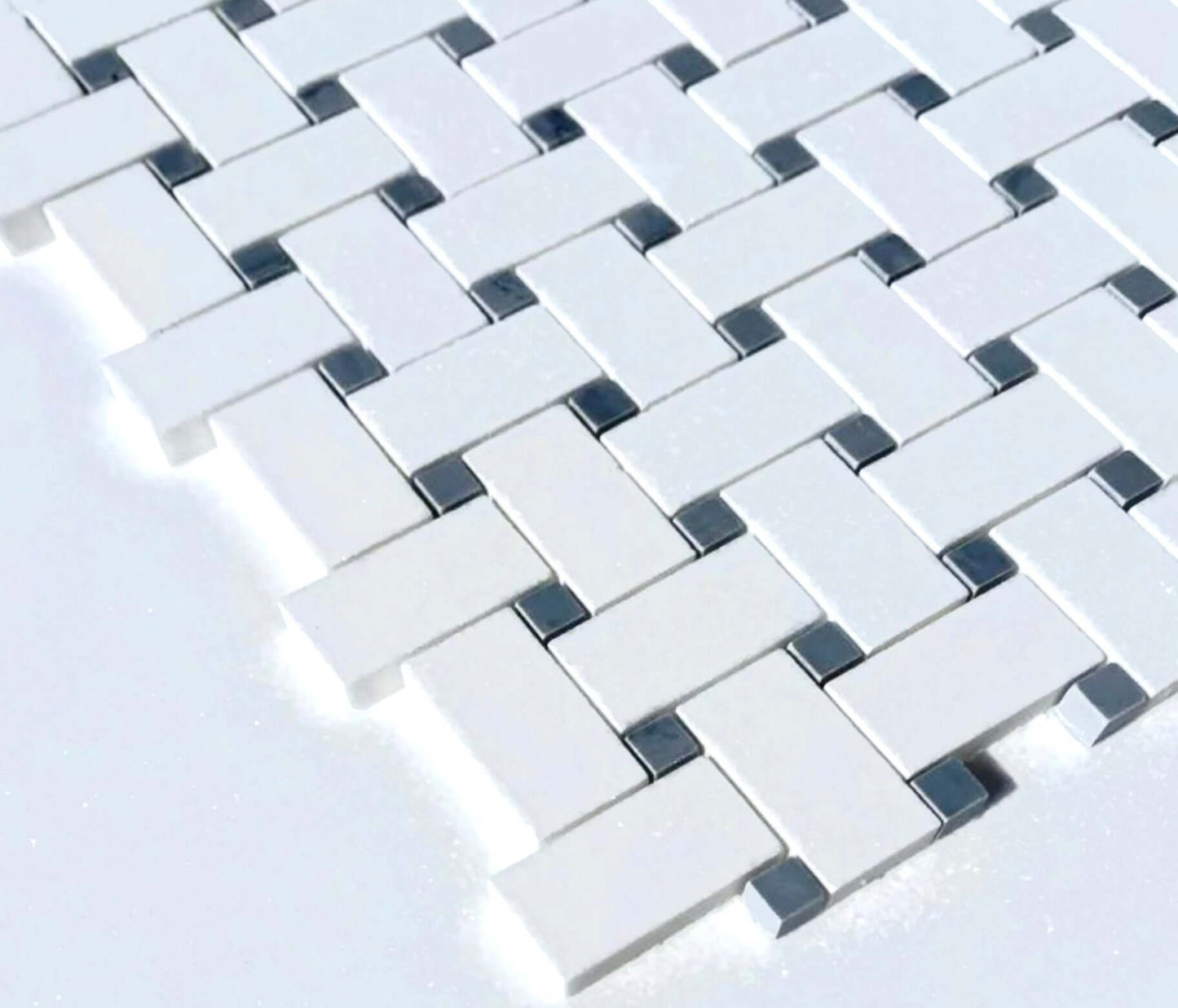 Thassos Bardiglio Gray Basketweave Marble Mosaic Tile