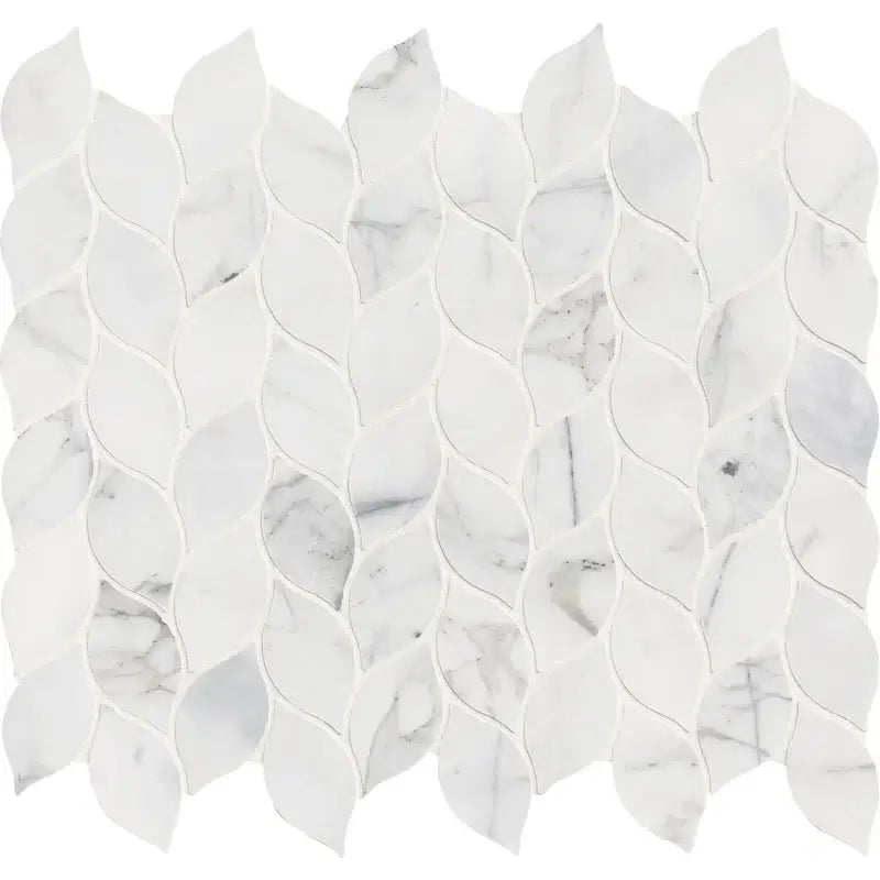 MSI 12x13 Calacatta Blanco Floral Motive Polished Marble Mosaic
