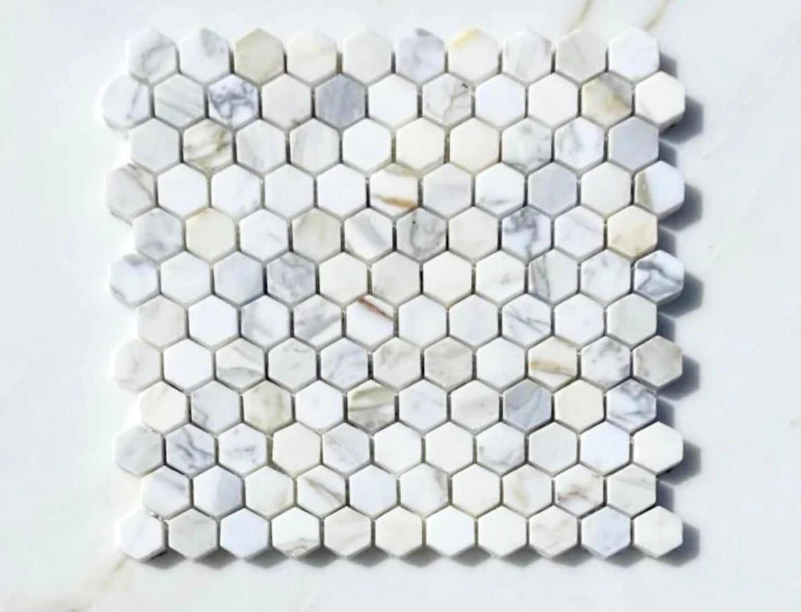 1" Calacatta Hexagonal Mosaic Italian Marble Tile