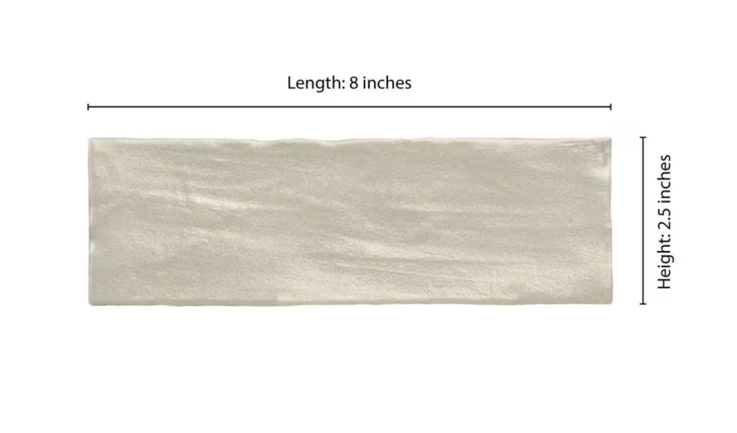 Zelyge Aloe Zest 2.5x8 Satin Ceramic Zellige Look Wall Tile