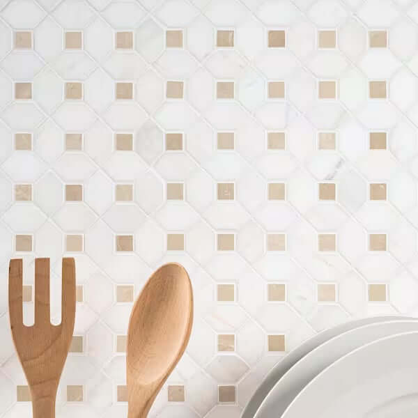 MSI Bianco Dolomite Crema Dotty Polished Marble Mosaic