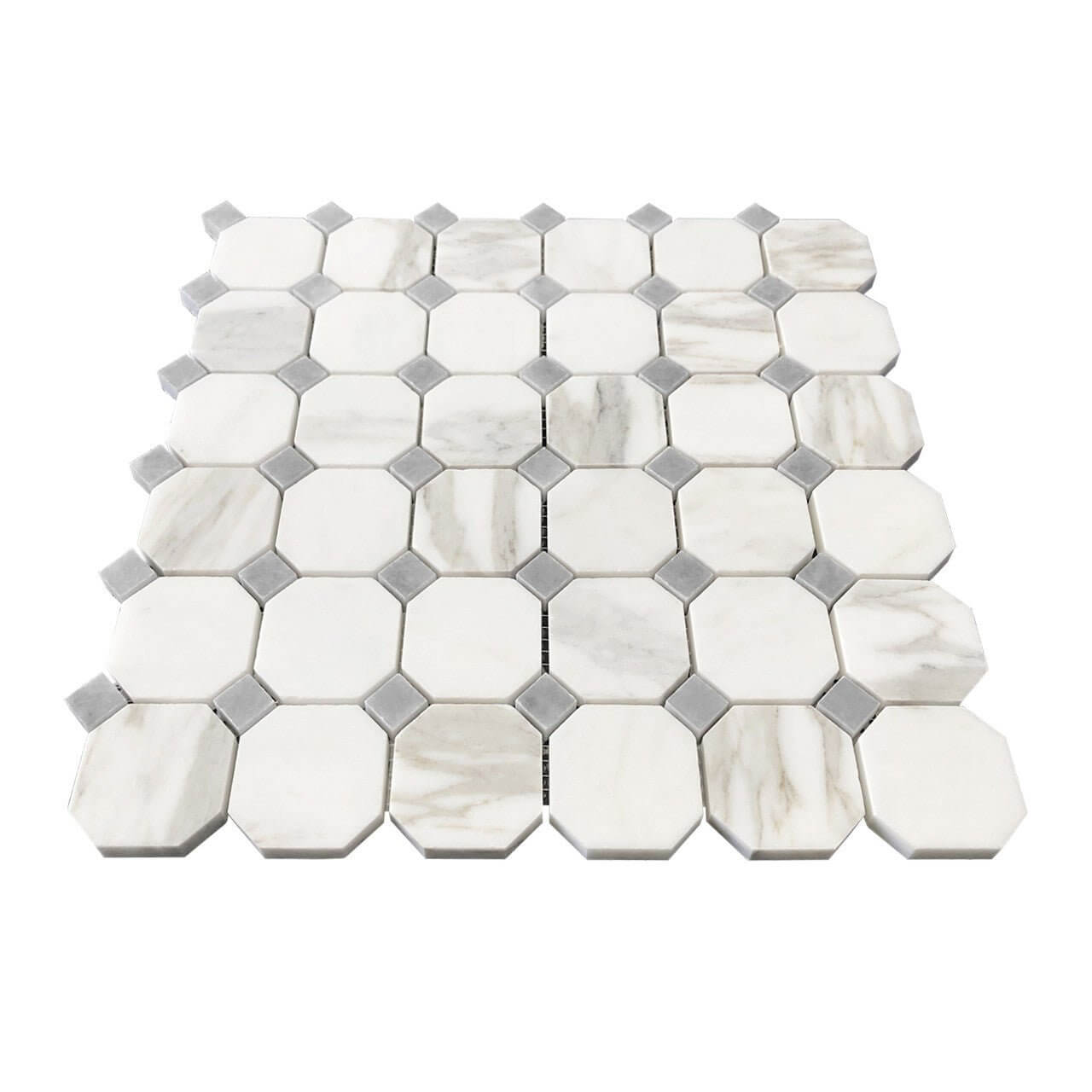 Calacatta Gold Octagon Mosaic with Bardiglio Dots Italian Mosaic Tile - Hey Tiles