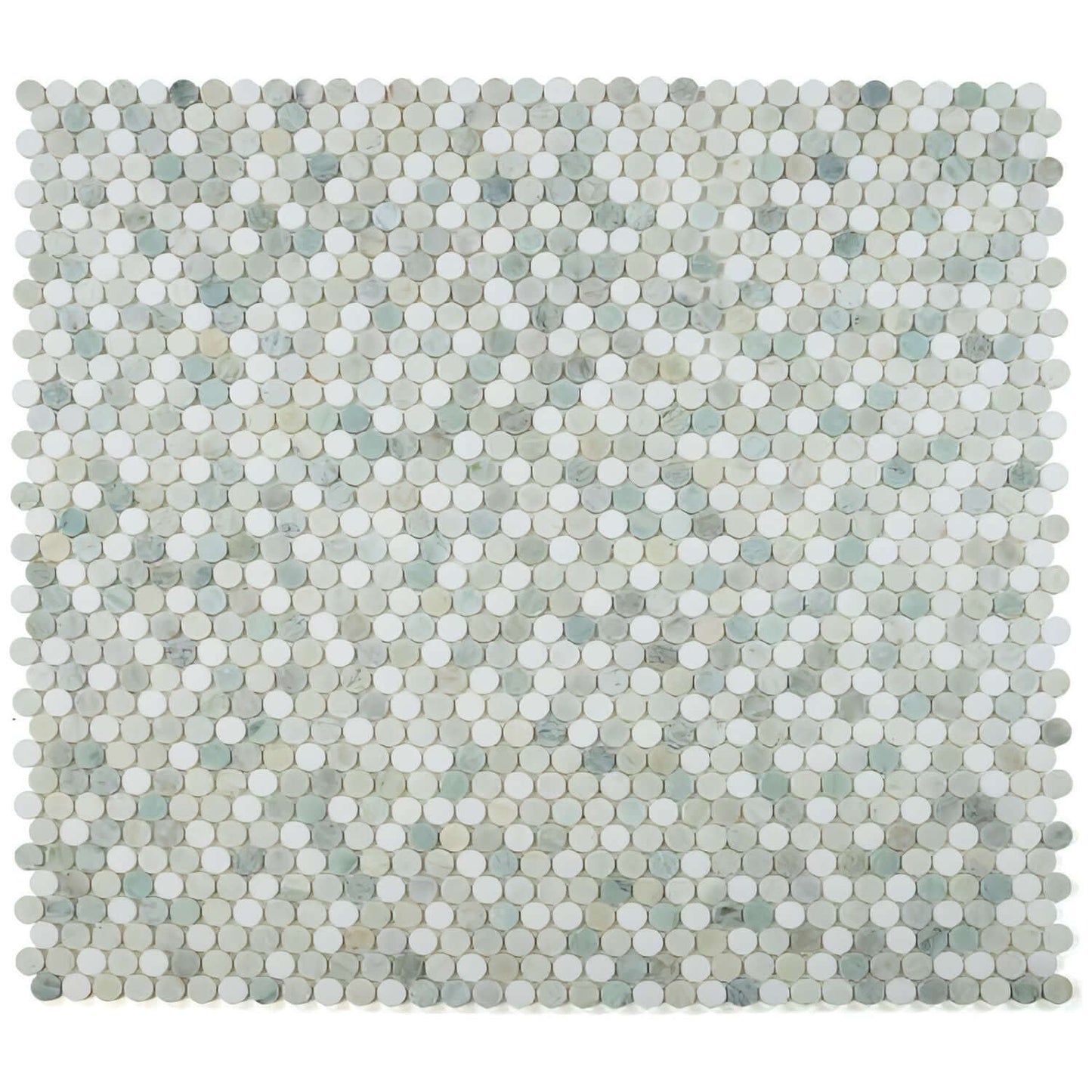 Calacatta Green Honed Penny Round Marble Mosaic 11 x 11.75 - Hey Tiles