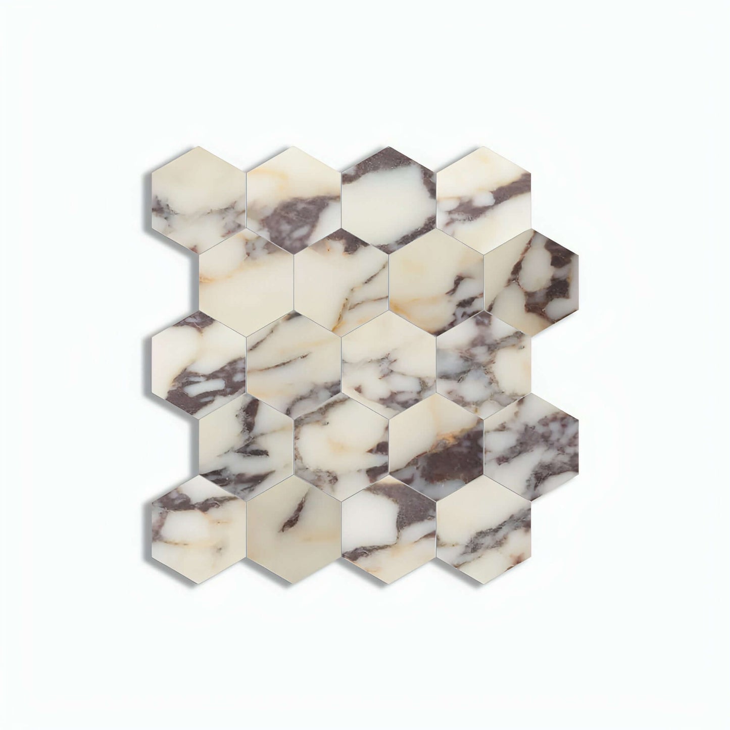 Calacatta Viola Polished 3″ Hexagon Mosaic Tile - Hey Tiles
