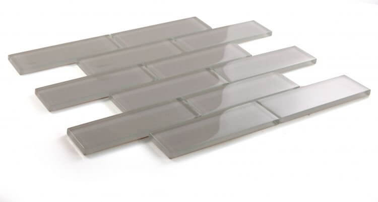 Casale Grey Shining polished glass tiles in subway layout, ideal for swimming pool installation.