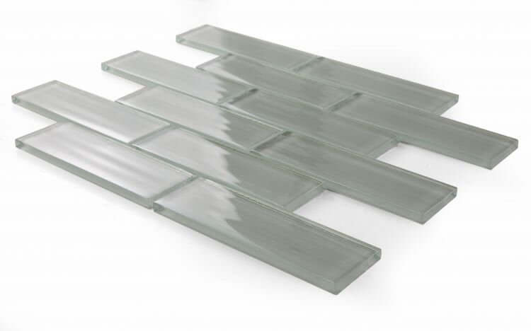 Casale Silver Grey 11.75x11.75 textured glass subway tile in glossy finish, ideal for modern interiors.