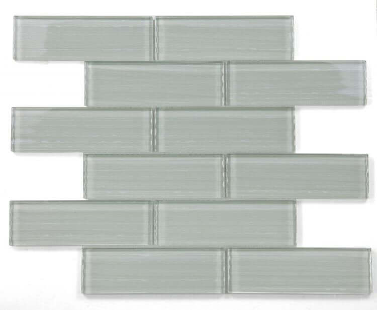 Casale Silver Grey 11.75x11.75 textured glass tile in subway layout, glossy finish, perfect for modern decor.