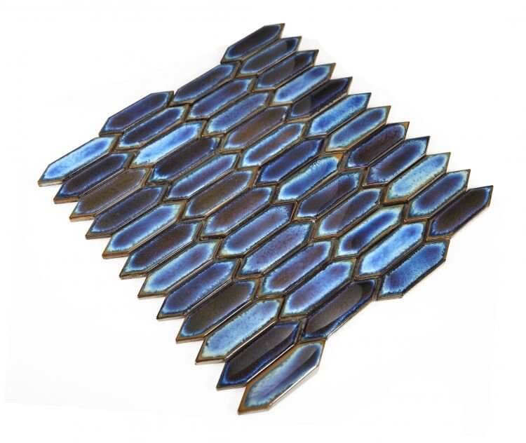 Chelsea Blue 11 x 11.25 handmade porcelain mosaic tile, elongated hexagon design, pool rated, weight 2.50 lbs.