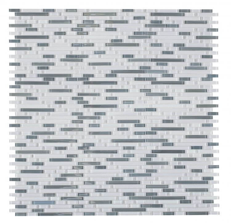 Grey bamboo glass mosaic tile, 11.75 x 12, glossy finish, iridescent effect, perfect for modern interiors.