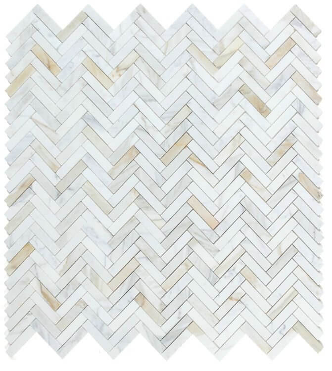 Herringbone Calacatta Gold Polished 11.25 x 11.25 - Hey Tiles