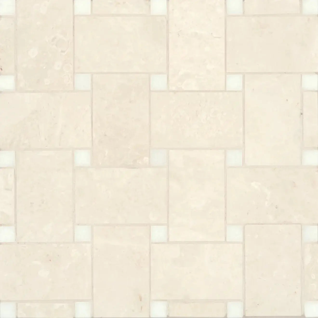 Jumbo Basketweave Honed Marble in Beige Marble with Thassos Dot - Hey Tiles