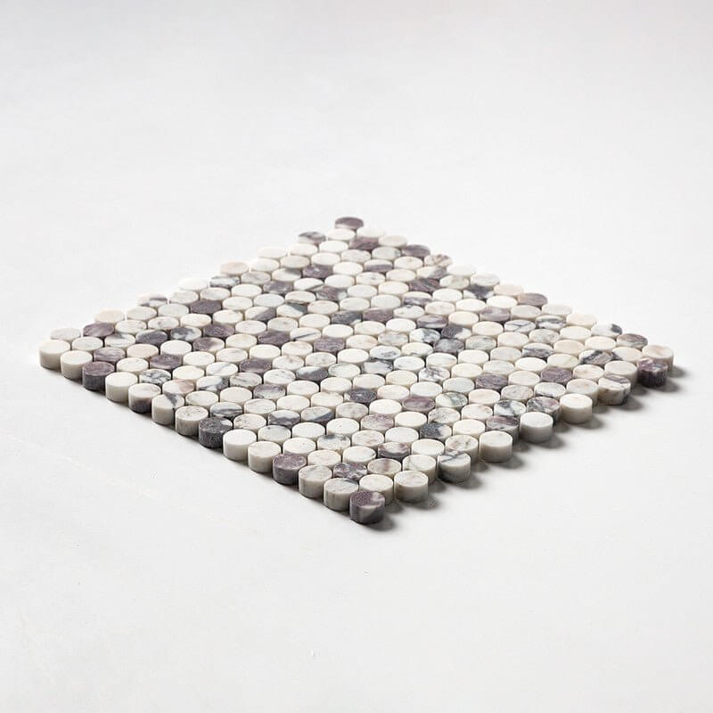 12”x12” Calacatta Viola Penny Round Mosaic Tile, 3/8 - Hey Tiles