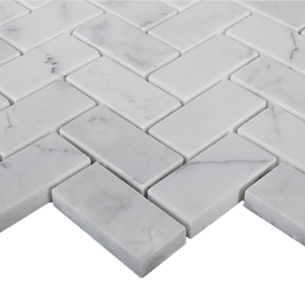 1x2 Carrara White Herringone Mosaic Tile - Hey Tiles