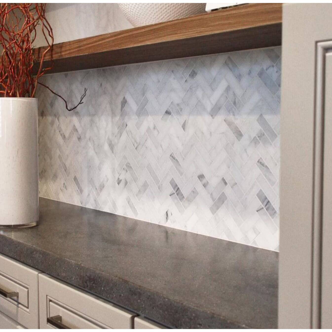 1x3 Oriental White Herringbone Mosaic Tile - Hey Tiles