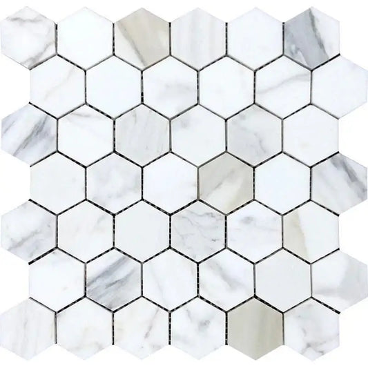 2" Calacatta Gold Marble Hexagon Mosaic Tile - Hey Tiles