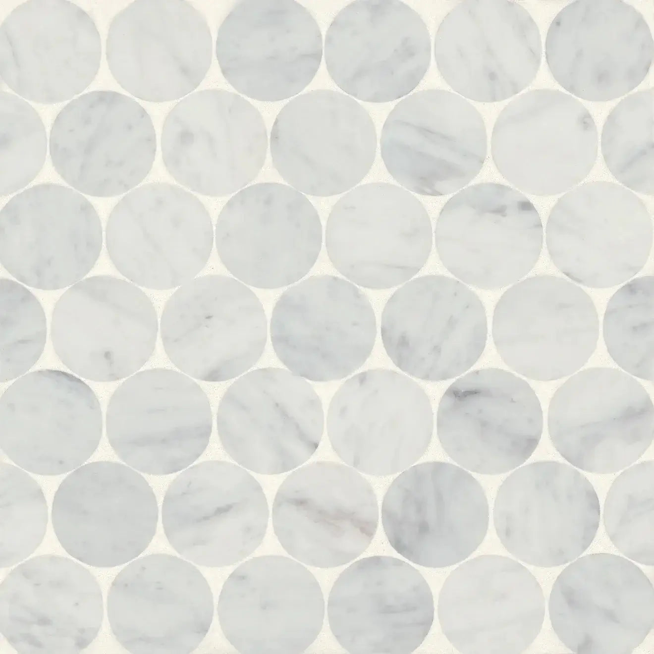 2” Carrara White Honed Penny Round Mosaic Tile - Hey Tiles