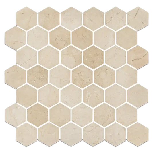 2” Crema Marfil Hexagon Spanish Marble - Hey Tiles