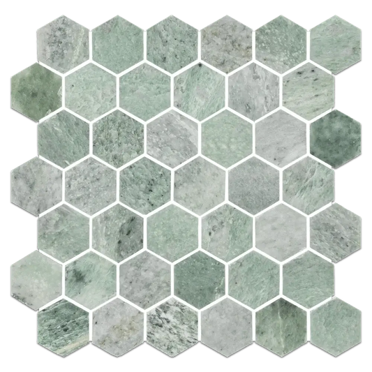 2” Ming Green Polished Hexagon Mosaic Tile - Hey Tiles