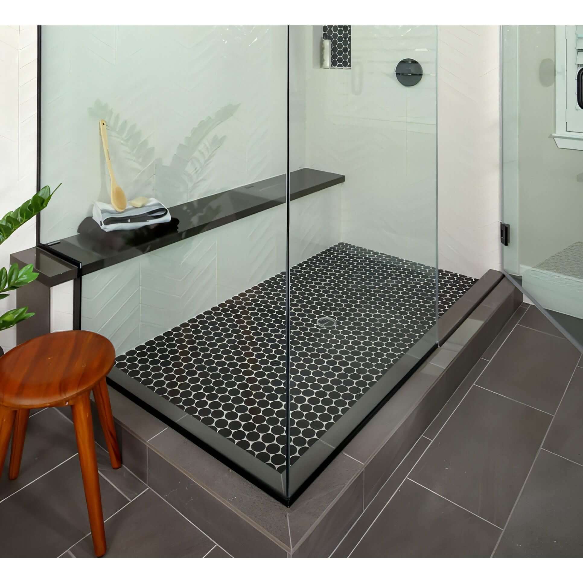 2" Round Porcelain Mosaic Tile in Kuroi Black 10x10 - Hey Tiles