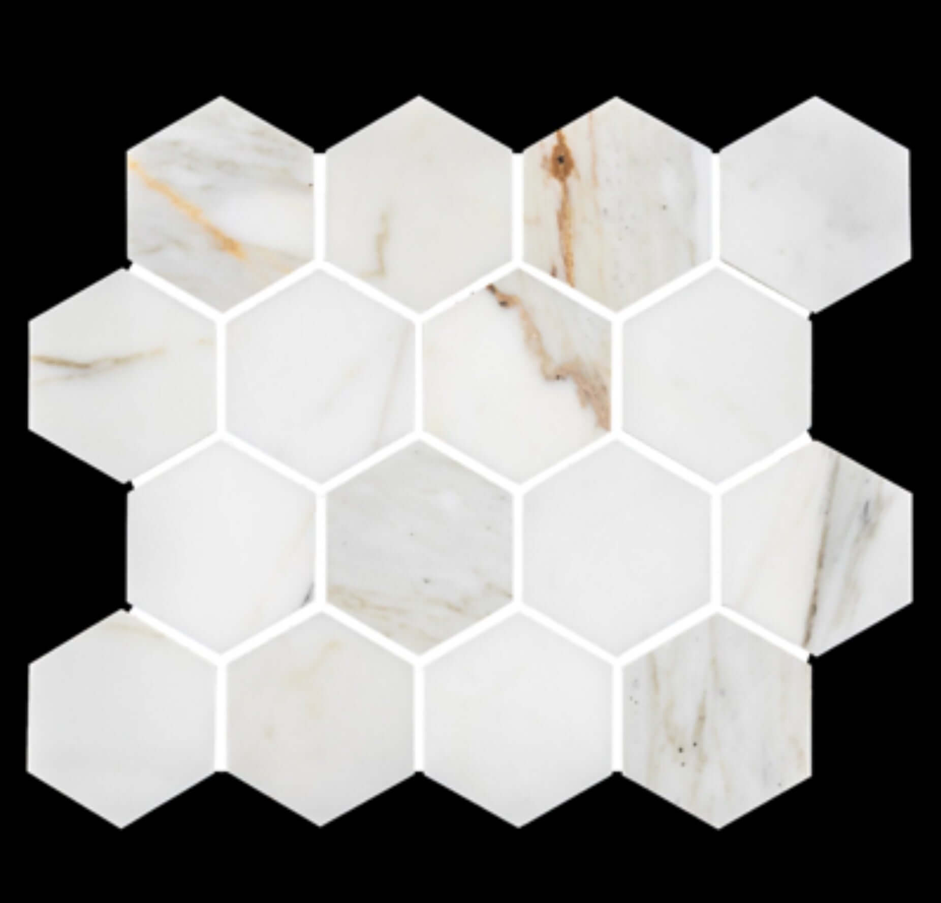 3" Calacatta Gold Marble Polished Hexagon Mosaic Tile - Hey Tiles