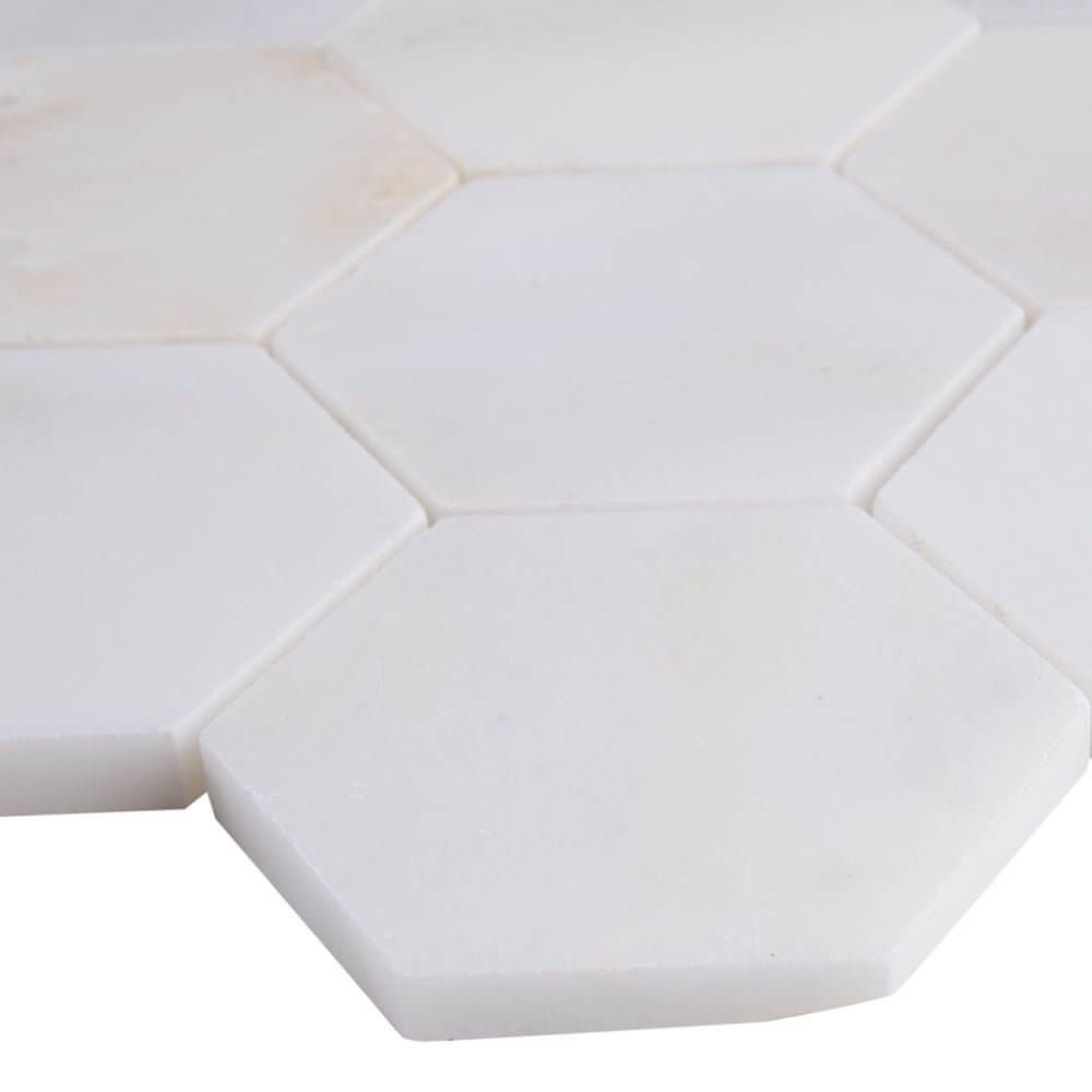 3” Greecian White Polished Hexagon Mosaic Tile - Hey Tiles
