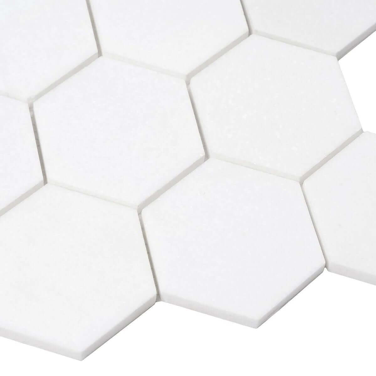 3” Thassos White Marble Hexagon Mosaic Tile - Hey Tiles