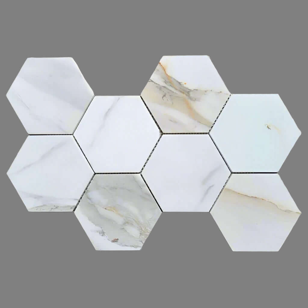5” Calacatta Gold Hexagon Mosaic Tile - Hey Tiles