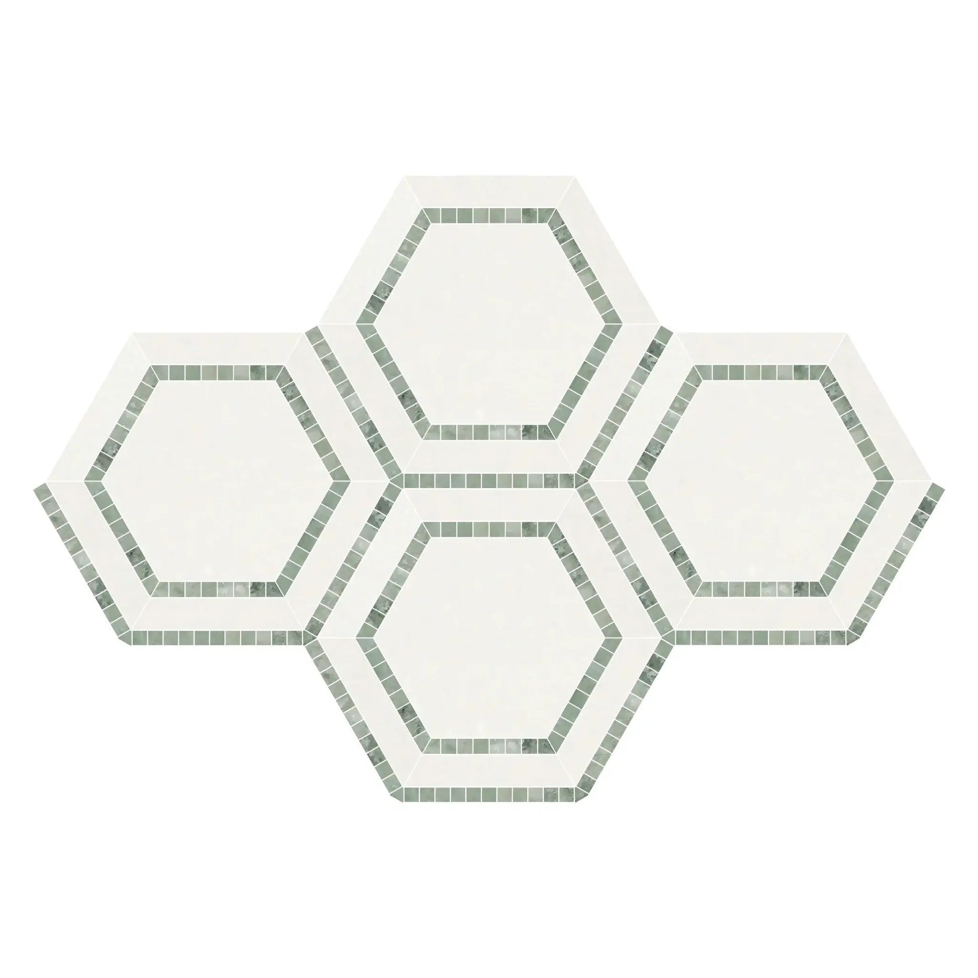5” Thassos White (Greek) Marble + Ming Green Hexagon Combination Mosaic Tile - Hey Tiles