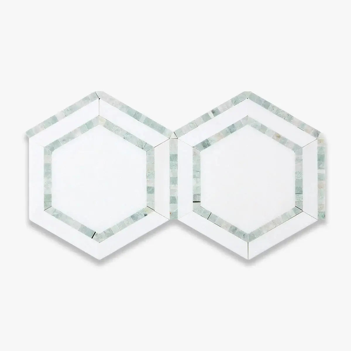 5” Thassos White (Greek) Marble + Ming Green Hexagon Combination Mosaic Tile - Hey Tiles