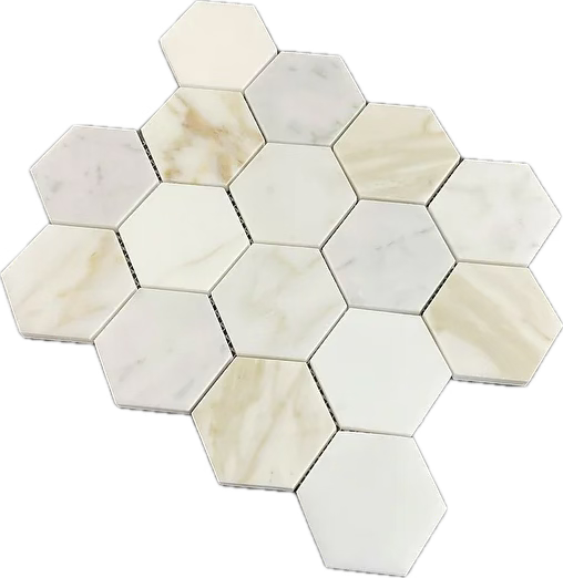 3" Tuscan Calacatta Oro Marble Hexagon Mosaic Tile