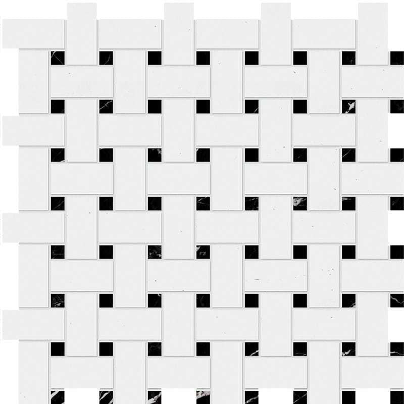 Thassos White Marble with Nero Marquina Dots Weave