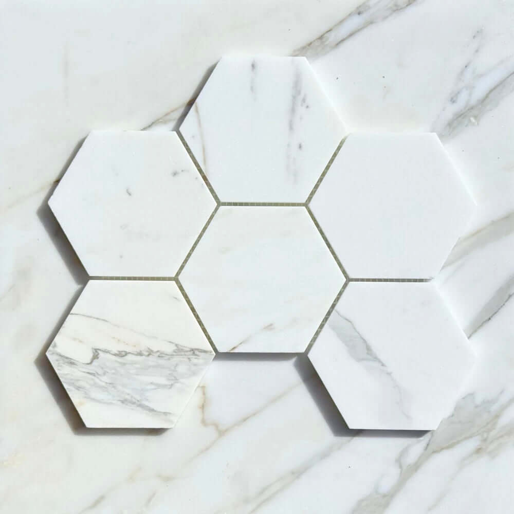 5” Tuscan Calacatta Oro Hexagon Mosaic Tile