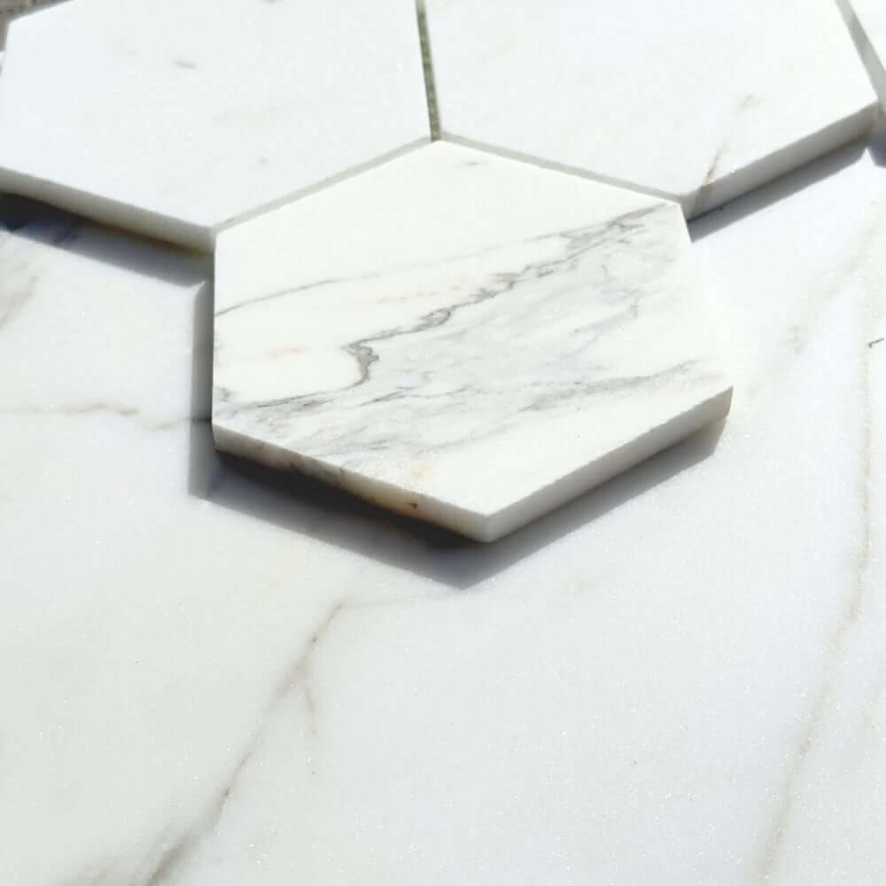 5” Tuscan Calacatta Oro Hexagon Mosaic Tile