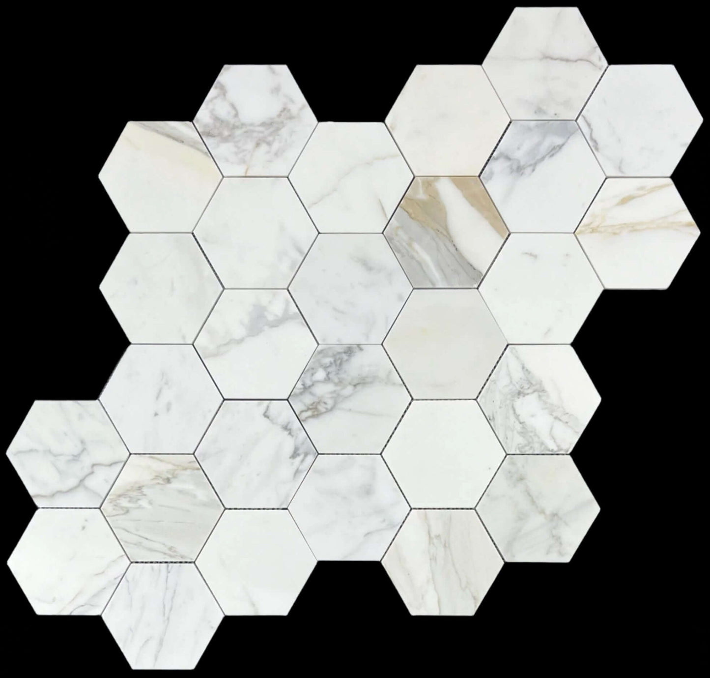 5” Tuscan Calacatta Oro Hexagon Mosaic Tile
