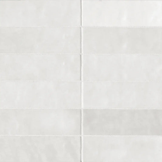 Cloé 2.5" x 8" glossy white ceramic tile, perfect for modern kitchen backsplashes and bright interiors.