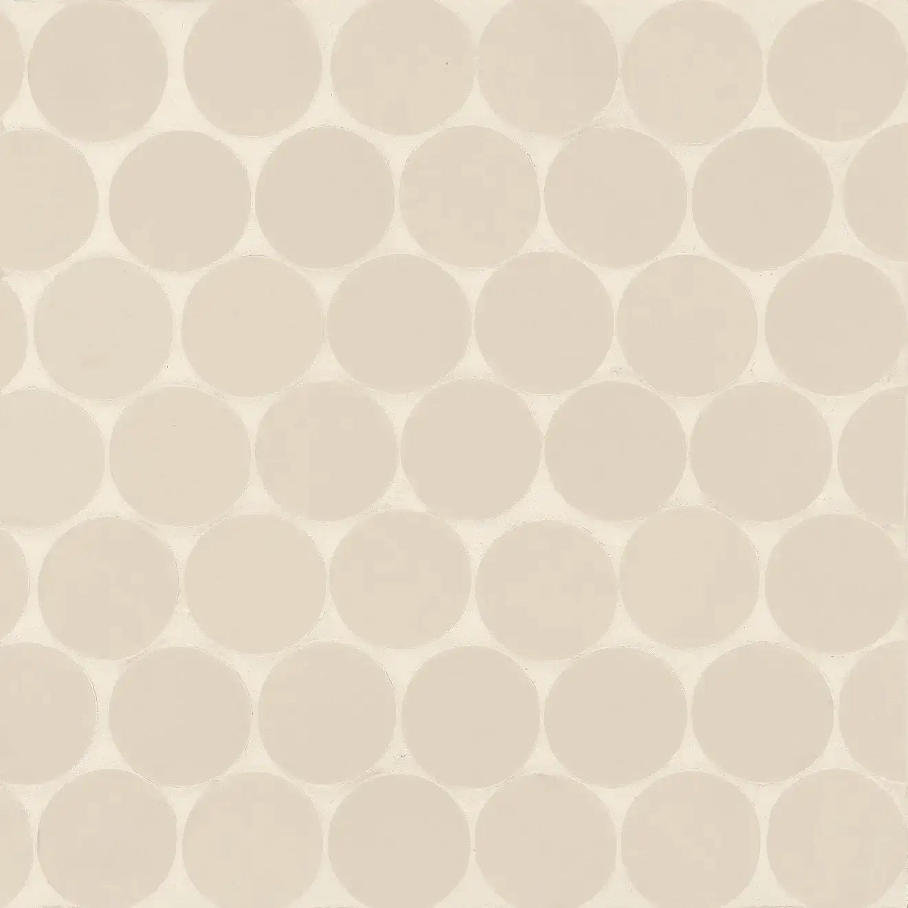 Makoto 2" round matte porcelain mosaic tile in Tatami Beige, featuring elegant circular shapes and warm tones.