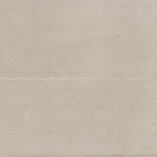 Italian Thaddeus 24" x 48" matte porcelain decorative tile in almond with subtle lined texture.