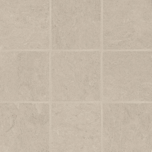 Matte porcelain mosaic tile in almond color, featuring a classic square pattern, ideal for various interior applications.