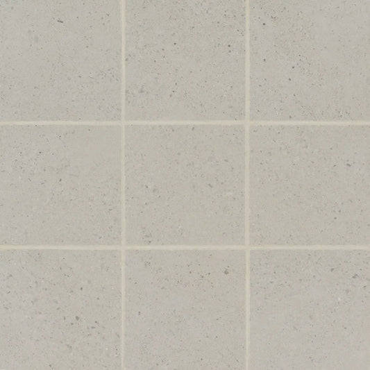 Italian Thaddeus 4" x 4" matte porcelain mosaic tile in Pearl, featuring a soft pearl hue and subtle textured surface.