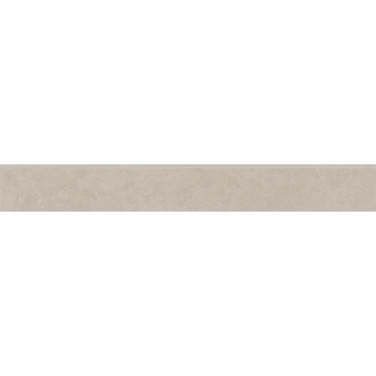 Thaddeus 3" x 24" matte porcelain bullnose trim in Creme, perfect for a warm, professional tile finish.