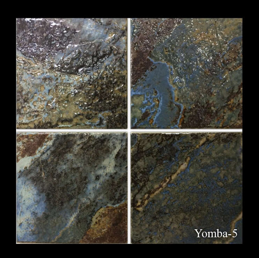 Yomba-5 porcelain tile featuring a rich mix of blue and earthy tones, perfect for adding elegance to any space.