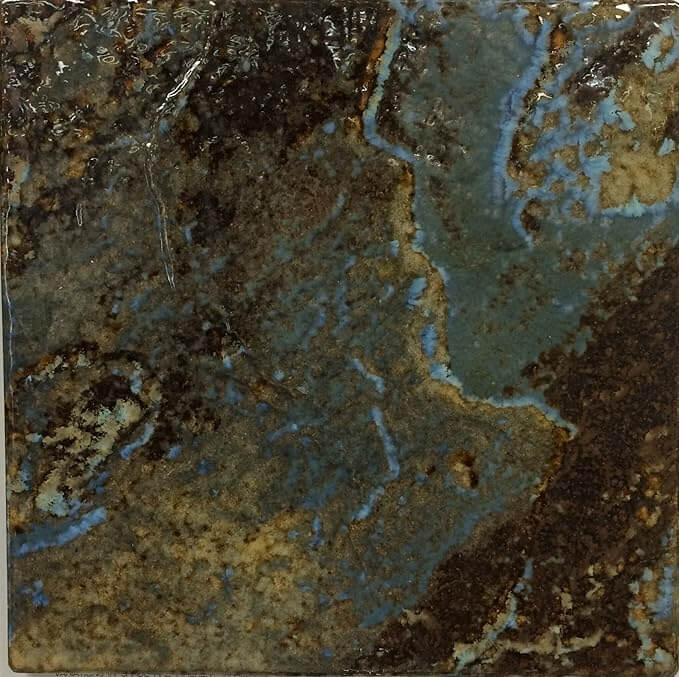 6x6 Fujiwa Yomba Series Porcelain Tile in earthy tones with blue accents, perfect for creating stunning poolscapes.
